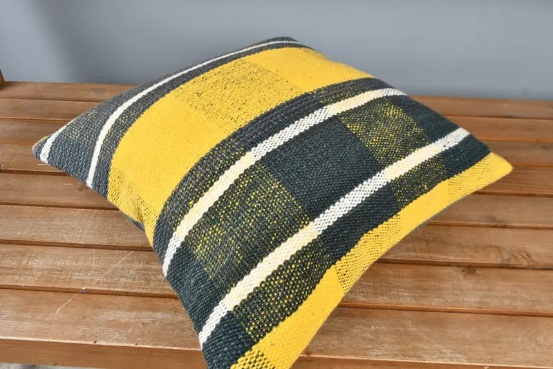 Retro Pillow Case, Boho Pillow, Kilim Pillow, 16x16 Yellow Cushion, Boho Pillow Sham Cover, Handwoven Pillow, Couch Pillow, Pillow Case - 2