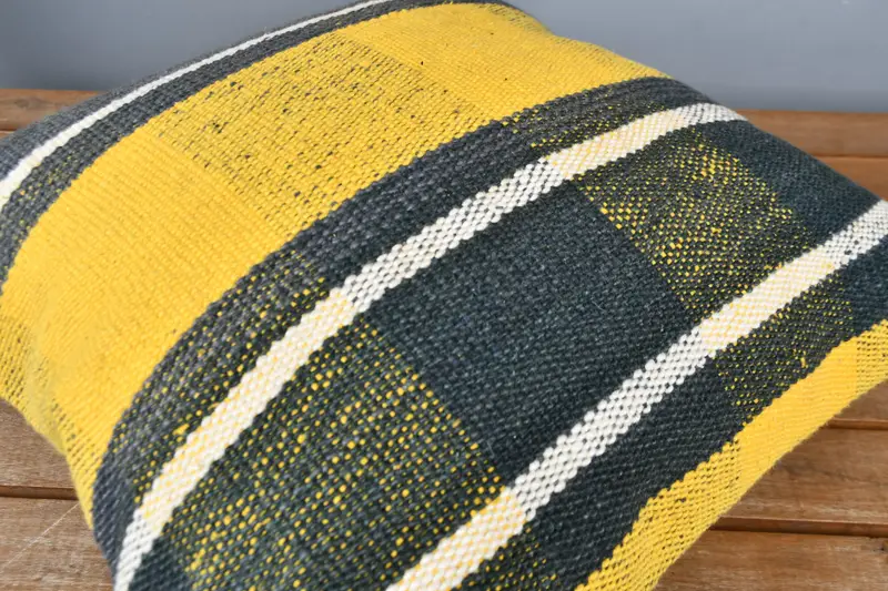 Retro Pillow Case, Boho Pillow, Kilim Pillow, 16x16 Yellow Cushion, Boho Pillow Sham Cover, Handwoven Pillow, Couch Pillow, Pillow Case - 4
