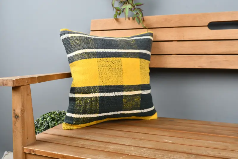Retro Pillow Case, Boho Pillow, Kilim Pillow, 16x16 Yellow Cushion, Boho Pillow Sham Cover, Handwoven Pillow, Couch Pillow, Pillow Case - 1