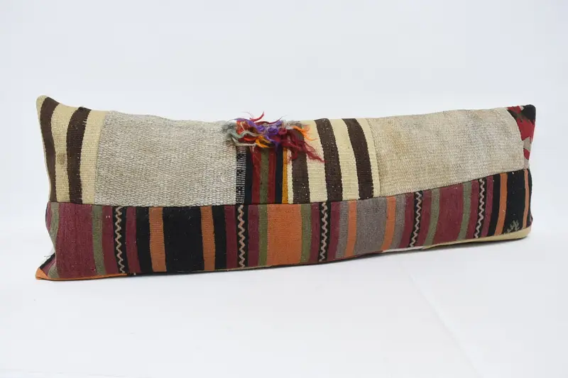 16x48 Beige Pillow Case, Throw Kilim Pillow, Pillow Sham, Aztec Pillow Sham, Kilim Pillow, Meditation Cushion Case, Handmade Kilim Cushion - 3