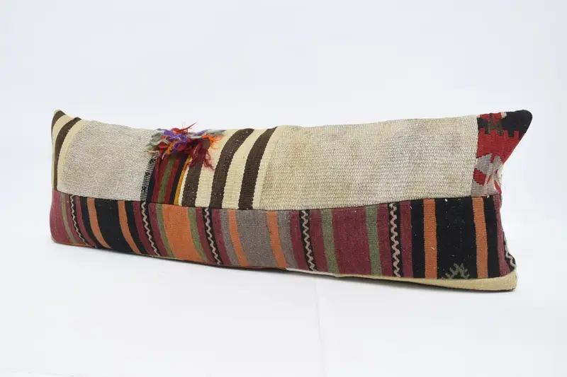16x48 Beige Pillow Case, Throw Kilim Pillow, Pillow Sham, Aztec Pillow Sham, Kilim Pillow, Meditation Cushion Case, Handmade Kilim Cushion - 4