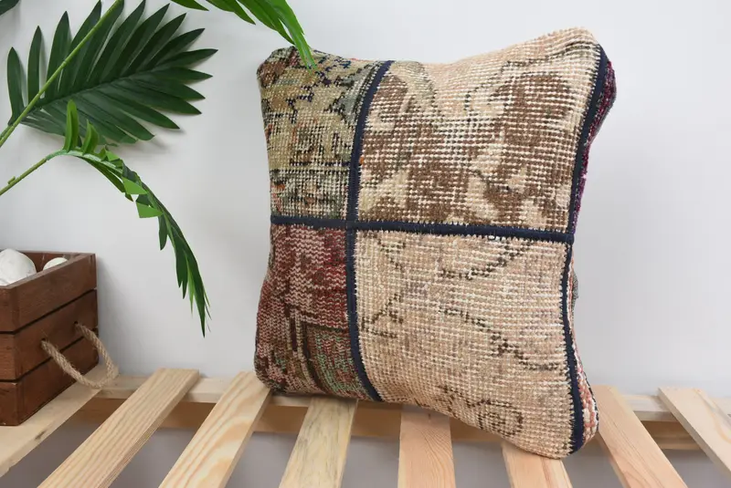 Bolster Pillow Sham, 14x14 Brown Pillow Cover, Antique Pillows, Home Decor Pillow, Yoga Pillow Sham, Gift Pillow, Pillow Sham - 5