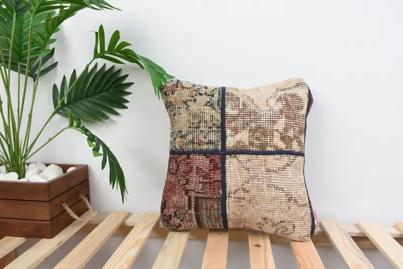 Bolster Pillow Sham, 14x14 Brown Pillow Cover, Antique Pillows, Home Decor Pillow, Yoga Pillow Sham, Gift Pillow, Pillow Sham - 1