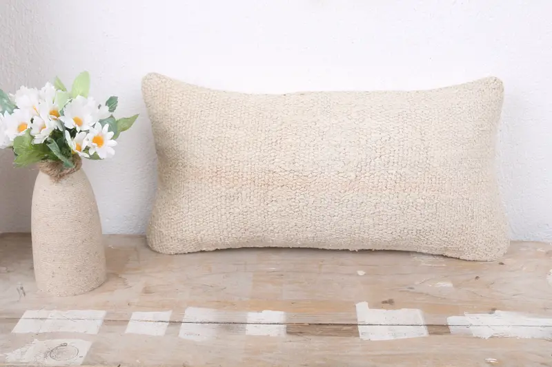Pillow Sham, Tribal Cushion, 8x16 White Cushion, Vintage Kilim Throw Pillow, Interior Designer Pillow, Ikat Pillow, Vintage Pillow - 2