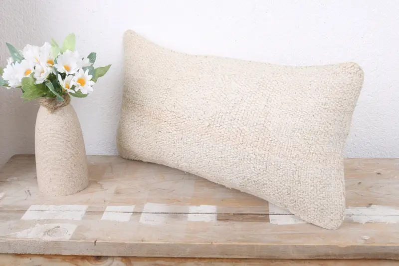 Pillow Sham, Tribal Cushion, 8x16 White Cushion, Vintage Kilim Throw Pillow, Interior Designer Pillow, Ikat Pillow, Vintage Pillow - 4