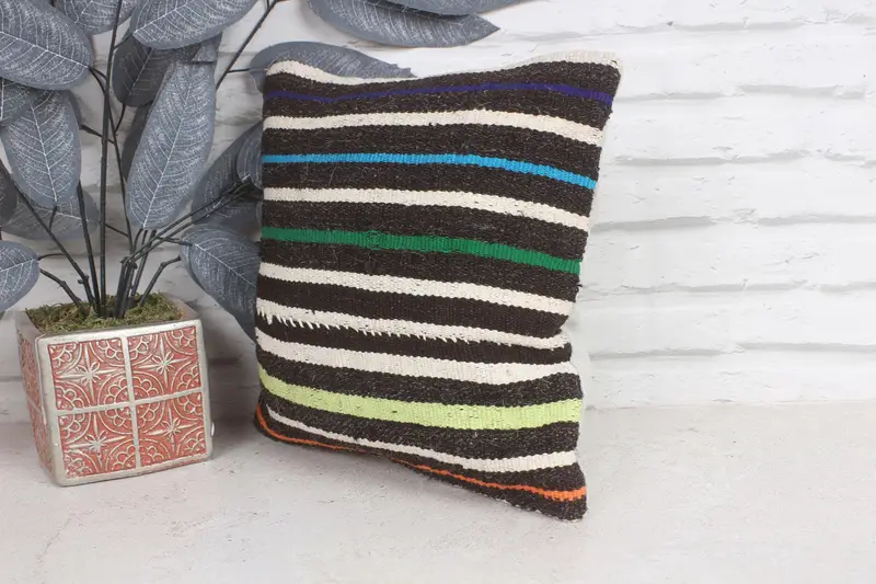 Interior Designer Pillow, Bohemian Cushion Pillow Cover, 12x12 Brown Cushion Cover, Pillow for Sofa, Pillow Case, Vintage Kilim Pillow - 3