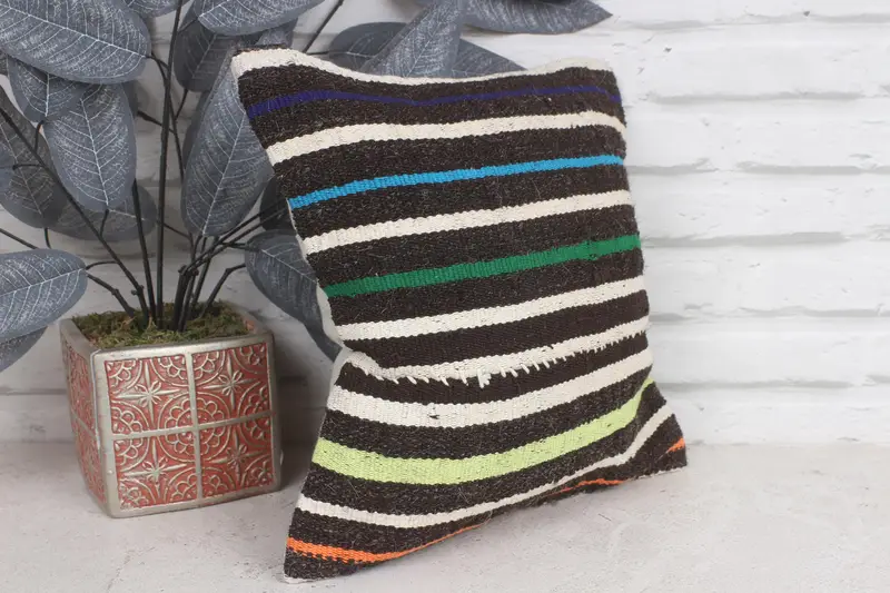Interior Designer Pillow, Bohemian Cushion Pillow Cover, 12x12 Brown Cushion Cover, Pillow for Sofa, Pillow Case, Vintage Kilim Pillow - 4