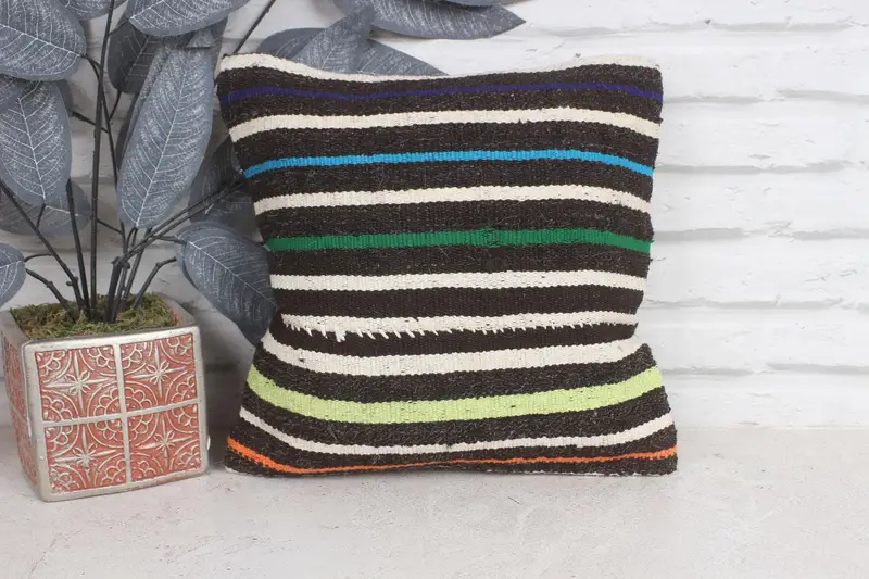 Interior Designer Pillow, Bohemian Cushion Pillow Cover, 12x12 Brown Cushion Cover, Pillow for Sofa, Pillow Case, Vintage Kilim Pillow - 1