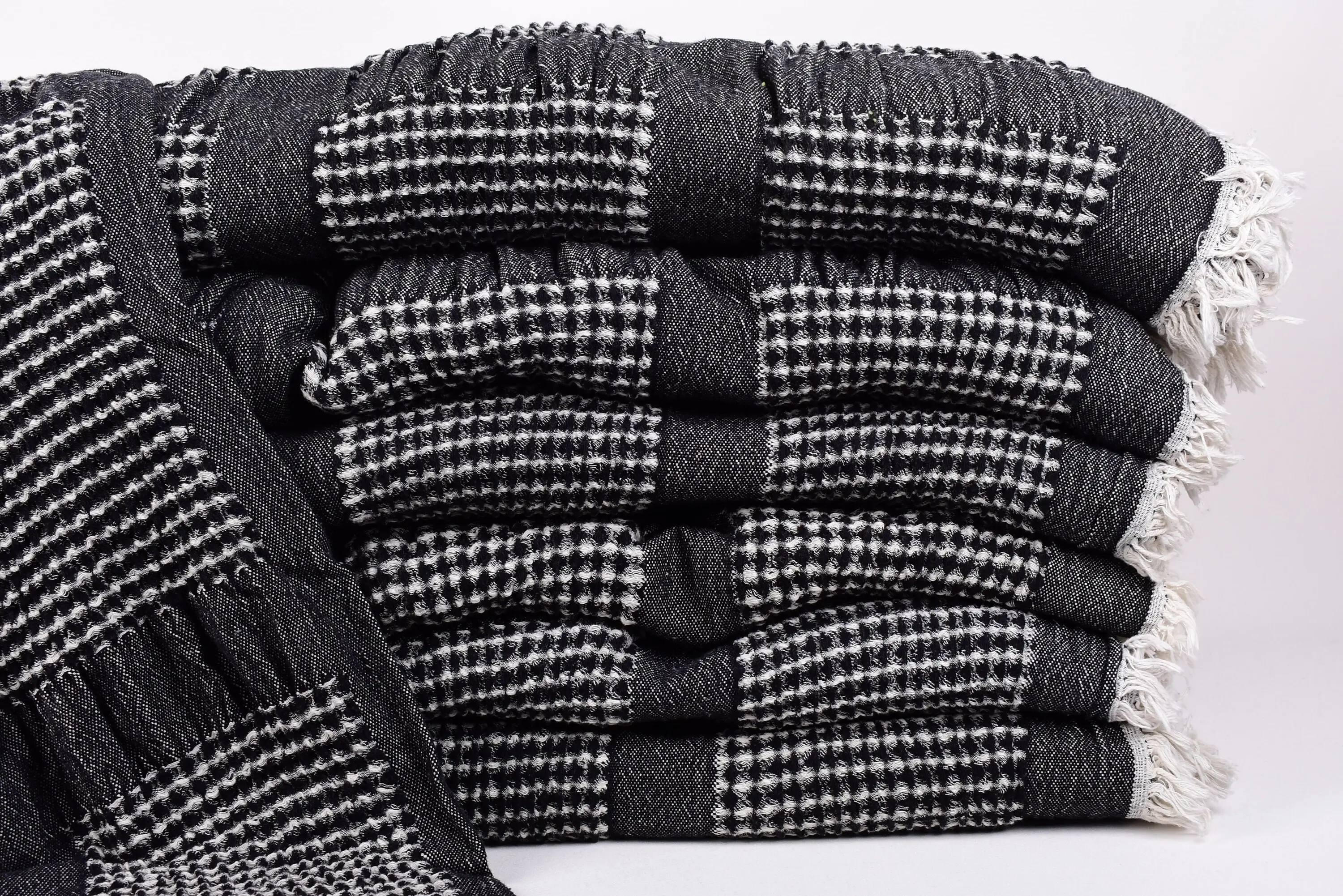 83x79 Black Waffle Blanket, Organic Cotton, Personalized Throw - 1