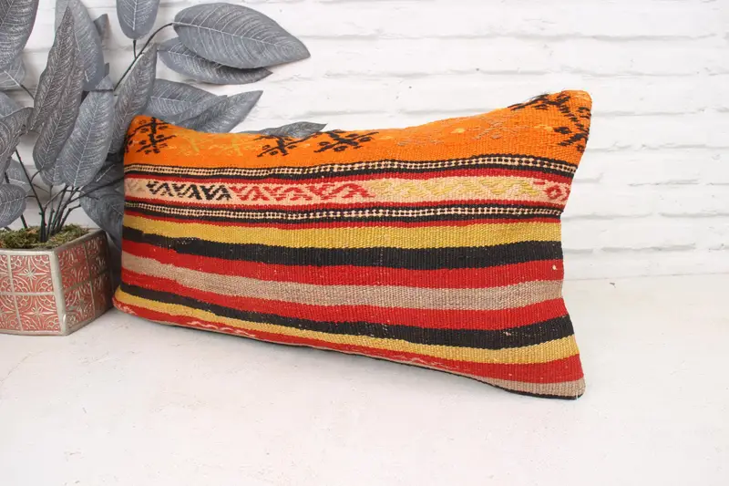 12x24 Orange Pillow, Vintage Kilim Pillow, Muted Pillow, Kilim Pillow, Office Chair Pillow Cover, Pillow Case, Home Decor Pillow - 4