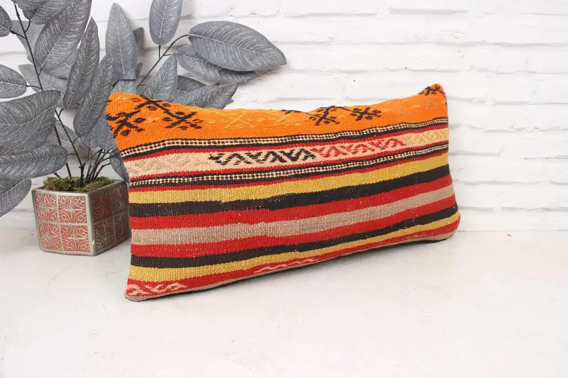 12x24 Orange Pillow, Vintage Kilim Pillow, Muted Pillow, Kilim Pillow, Office Chair Pillow Cover, Pillow Case, Home Decor Pillow - 3