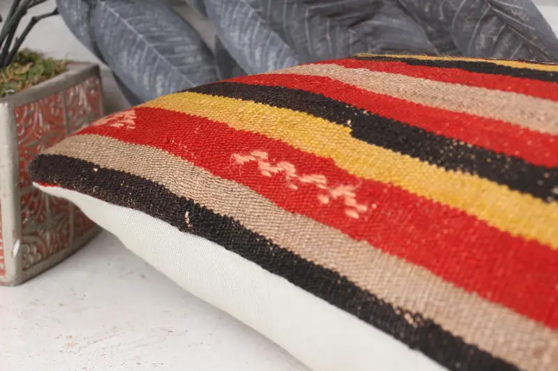 12x24 Orange Pillow, Vintage Kilim Pillow, Muted Pillow, Kilim Pillow, Office Chair Pillow Cover, Pillow Case, Home Decor Pillow - 7