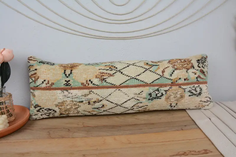 Antique Pillows, Cozy Throw Pillow Cover, Cushion Case, 12x36 Green Cushion Case, Kilim Pillow, Interior Designer Pillow - 2