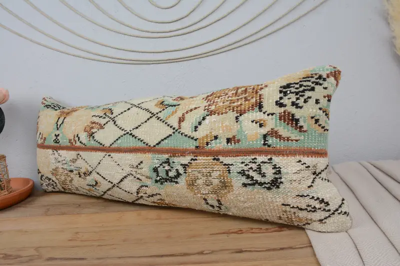 Antique Pillows, Cozy Throw Pillow Cover, Cushion Case, 12x36 Green Cushion Case, Kilim Pillow, Interior Designer Pillow - 4