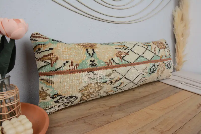 Antique Pillows, Cozy Throw Pillow Cover, Cushion Case, 12x36 Green Cushion Case, Kilim Pillow, Interior Designer Pillow - 1