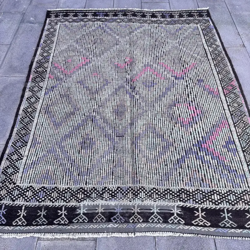 5.4x7.3 ft Green Southwestern Rug, Vibrant Purple Accents