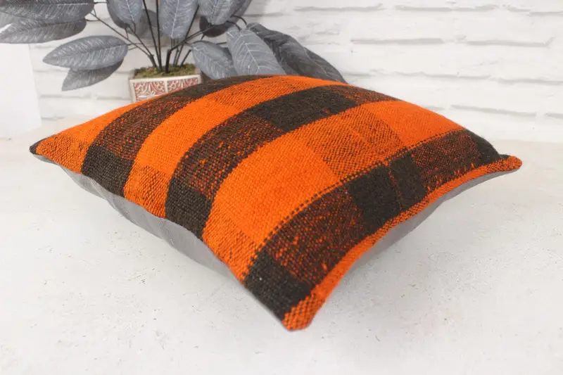 Pillow Cover, Pillow for Sofa, Kilim Cushion Sham, Southwestern Pillow, 14x14 Orange Cushion Cover, Garden Pillow Sham, Home Decor Pillow - 6