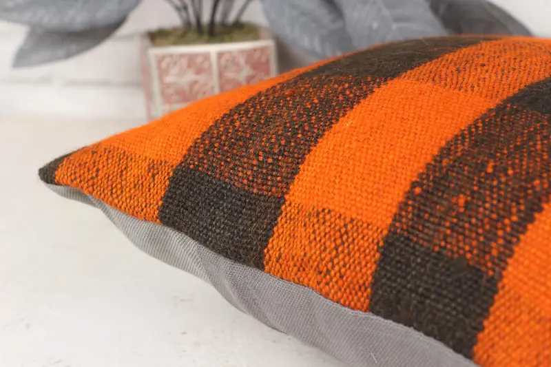 Pillow Cover, Pillow for Sofa, Kilim Cushion Sham, Southwestern Pillow, 14x14 Orange Cushion Cover, Garden Pillow Sham, Home Decor Pillow - 7