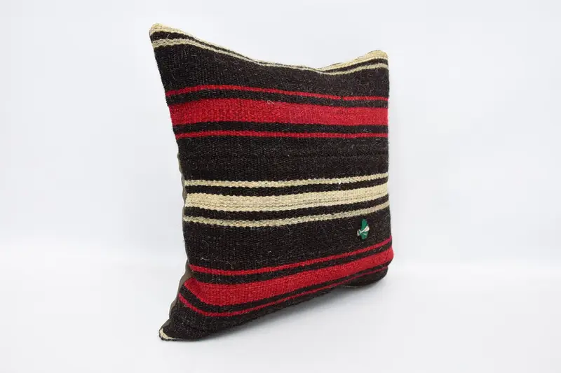 Yoga Cushion Cover, Vintage Kilim Pillow, Vintage Pillow, 16x16 Brown Cushion, Pillow Cover, Bed Pillow Cover, Boho Pillow Sham Cover - 3