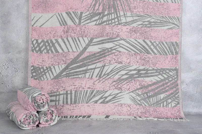 Personalized Turkish Towel Pink Floral Patterned, Organic, 38x77 Inches