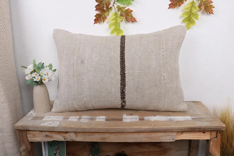Pillow for Sofa, Pillow for Couch, Lounge Throw Pillow, Vintage Kilim Pillow, Pillow Cover, Aztec Cushion Cover, 16x24 Beige Cushion - 1