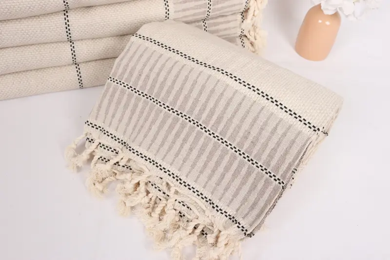 Bachelorette Party Favors Beach, Boho Throw Blankets, Tablecloth, Throw Blanket Couch, Wedding Anniversary Gift, 104x96 Linen Striped Towel - 4