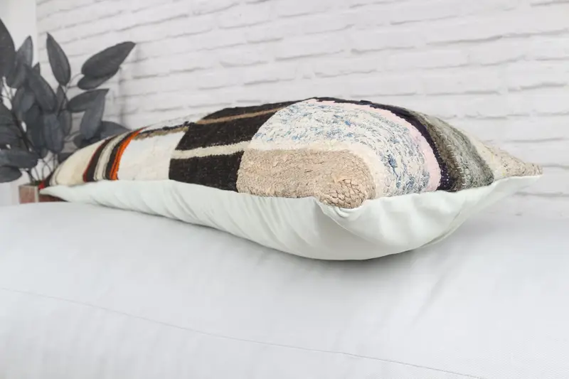 Kilim yastık örtüsü, destek atma yastık kılıfı, dış mekan yastığı, etnik Kilim halı yastığı, yastık sahte, el yapımı Kilim yastığı, 12x48 beyaz yastık - 7