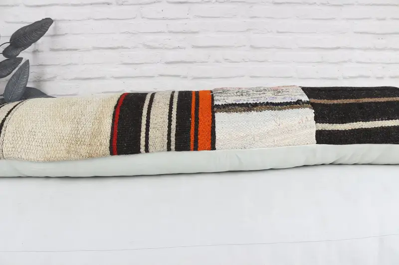 Kilim yastık örtüsü, destek atma yastık kılıfı, dış mekan yastığı, etnik Kilim halı yastığı, yastık sahte, el yapımı Kilim yastığı, 12x48 beyaz yastık - 6