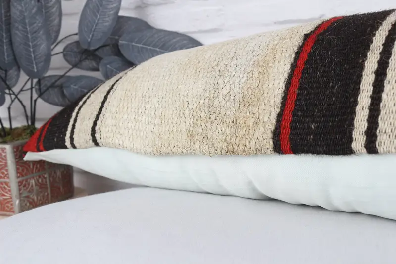Kilim yastık örtüsü, destek atma yastık kılıfı, dış mekan yastığı, etnik Kilim halı yastığı, yastık sahte, el yapımı Kilim yastığı, 12x48 beyaz yastık - 8