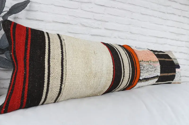 Kilim yastık örtüsü, destek atma yastık kılıfı, dış mekan yastığı, etnik Kilim halı yastığı, yastık sahte, el yapımı Kilim yastığı, 12x48 beyaz yastık - 3