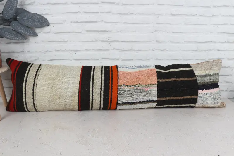 Kilim yastık örtüsü, destek atma yastık kılıfı, dış mekan yastığı, etnik Kilim halı yastığı, yastık sahte, el yapımı Kilim yastığı, 12x48 beyaz yastık - 1