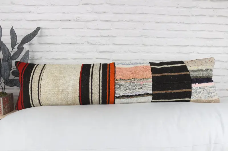Kilim yastık örtüsü, destek atma yastık kılıfı, dış mekan yastığı, etnik Kilim halı yastığı, yastık sahte, el yapımı Kilim yastığı, 12x48 beyaz yastık - 2