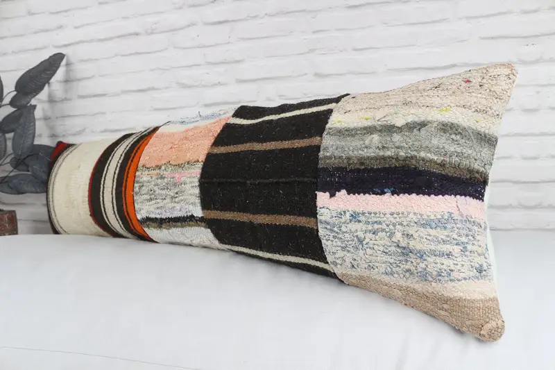 Kilim yastık örtüsü, destek atma yastık kılıfı, dış mekan yastığı, etnik Kilim halı yastığı, yastık sahte, el yapımı Kilim yastığı, 12x48 beyaz yastık - 4