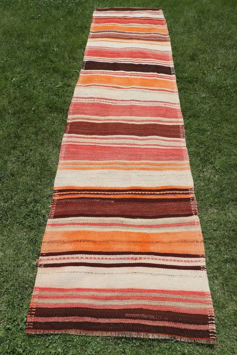 Elegant Beige & Red Floral Rug, 2.6x11.2 ft Chic Decor