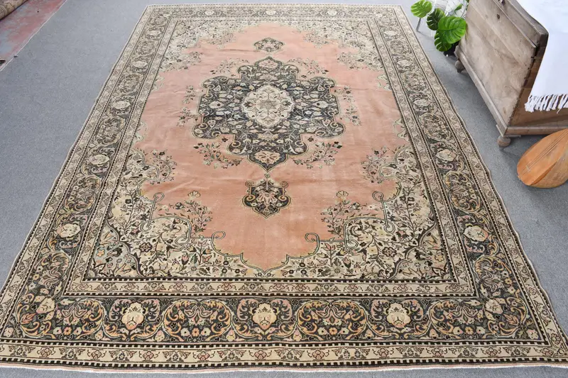 Handmade Orange Green Rug, 0.7x9.5 ft Abstract Design