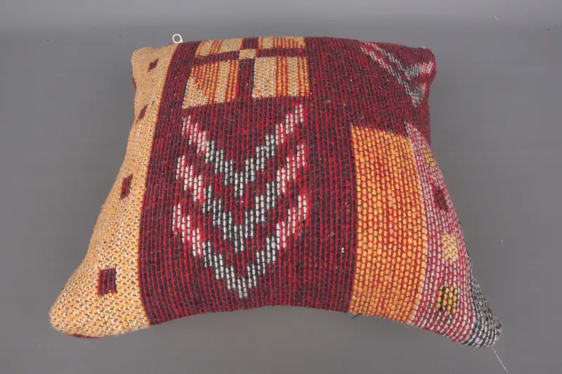 Throw Kilim Pillow, Ethnical Kilim Rug Pillow, Vintage Kilim Throw Pillow, Pillow Cover, 12x12 Orange Pillow Cover, Hippie Throw Cushion Cover - 7