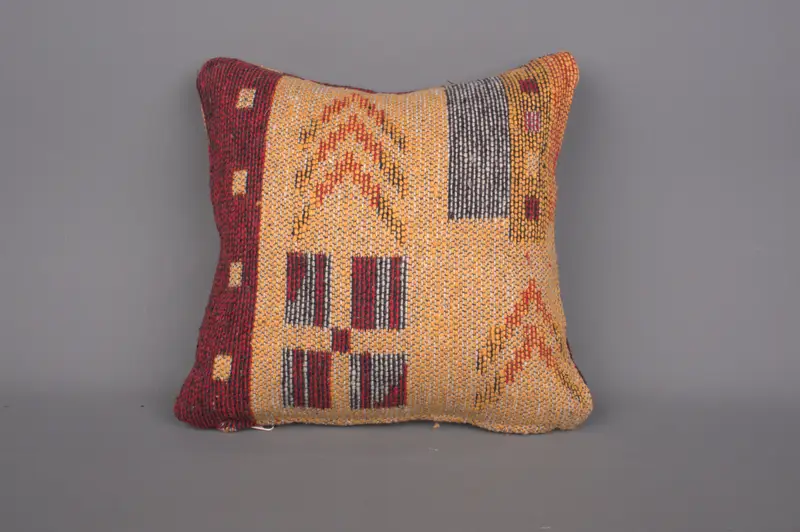 Throw Kilim Pillow, Ethnical Kilim Rug Pillow, Vintage Kilim Throw Pillow, Pillow Cover, 12x12 Orange Pillow Cover, Hippie Throw Cushion Cover - 4
