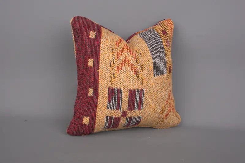 Throw Kilim Pillow, Ethnical Kilim Rug Pillow, Vintage Kilim Throw Pillow, Pillow Cover, 12x12 Orange Pillow Cover, Hippie Throw Cushion Cover - 2
