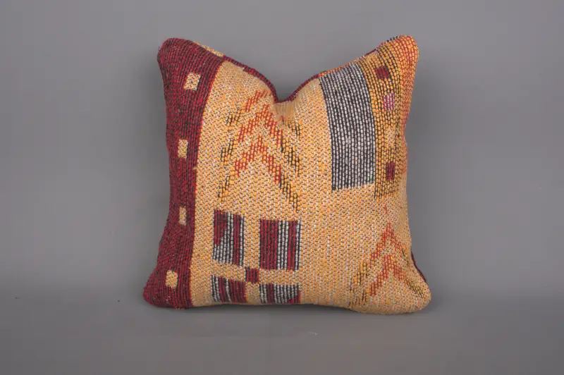 Throw Kilim Pillow, Ethnical Kilim Rug Pillow, Vintage Kilim Throw Pillow, Pillow Cover, 12x12 Orange Pillow Cover, Hippie Throw Cushion Cover - 1
