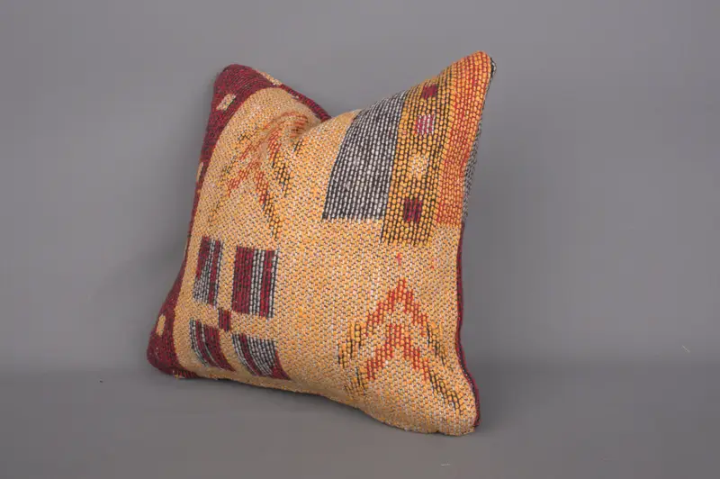 Throw Kilim Pillow, Ethnical Kilim Rug Pillow, Vintage Kilim Throw Pillow, Pillow Cover, 12x12 Orange Pillow Cover, Hippie Throw Cushion Cover - 3