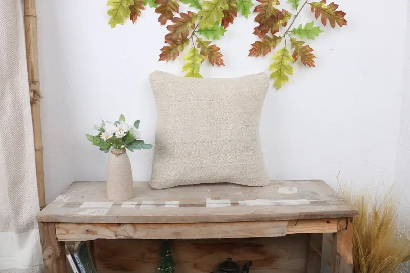 Turkish Kilim Pillow, Outdoor Cushion Case, Vintage Kilim Throw Pillow, 14x14 White Pillow Cover, Cushion Cover, Pillow for Couch - 1