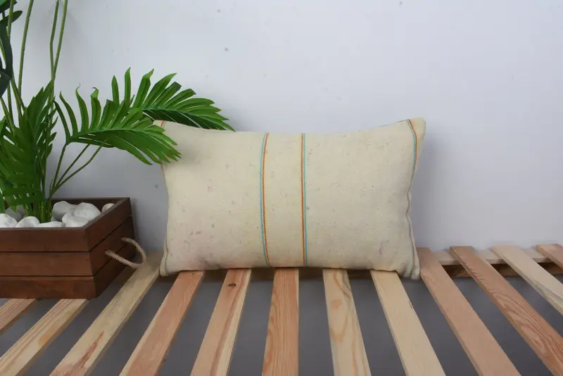 Cubierta de cojín, almohada retro de almohada, almohada de regalo, cojín de tiro cómodo, almohada de almohada beige 12x20, almohada de lanzamiento de kilim vintage, almohada turca - 1