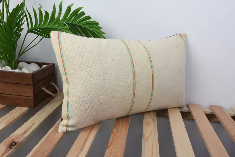 Cubierta de cojín, almohada retro de almohada, almohada de regalo, cojín de tiro cómodo, almohada de almohada beige 12x20, almohada de lanzamiento de kilim vintage, almohada turca - 4