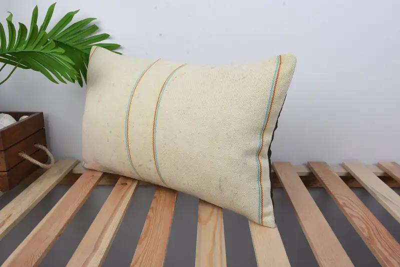 Cubierta de cojín, almohada retro de almohada, almohada de regalo, cojín de tiro cómodo, almohada de almohada beige 12x20, almohada de lanzamiento de kilim vintage, almohada turca - 5