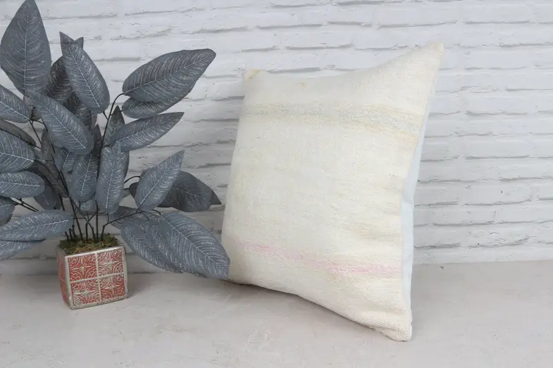 Handwoven Pillow Cover Pillow Cover, Home Decor Pillow, Handmade Kilim Cushion, Pillow Cover, Boho Pillow Sham Cover, 20x20 White Cushion Case - 5