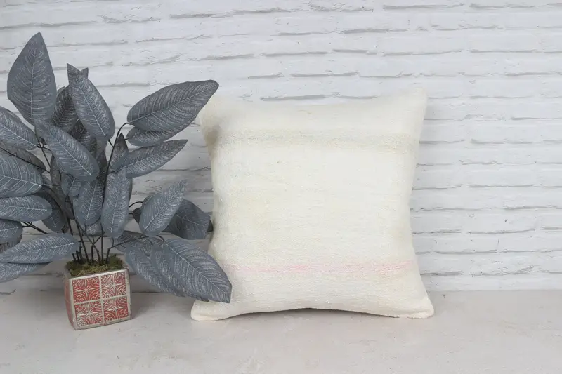 Handwoven Pillow Cover Pillow Cover, Home Decor Pillow, Handmade Kilim Cushion, Pillow Cover, Boho Pillow Sham Cover, 20x20 White Cushion Case - 1