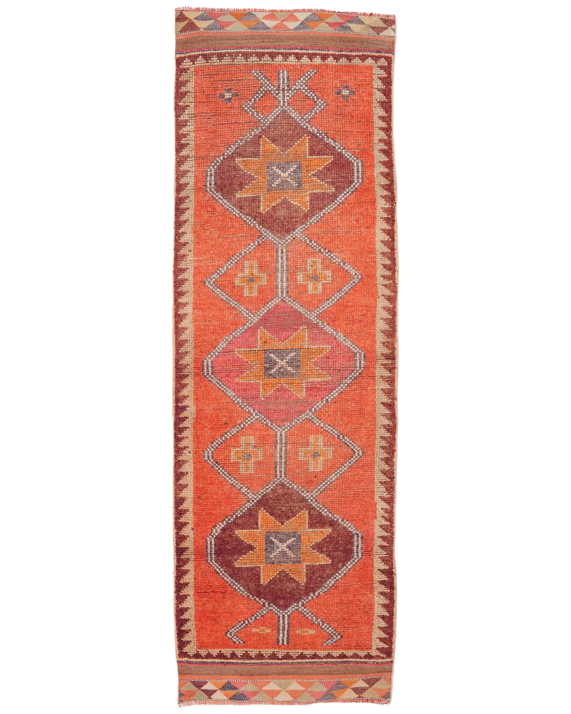Vintage Turkish Rug, 2.9x9.3 ft Herki Rug, Red Brown Patchwork Rug - 1