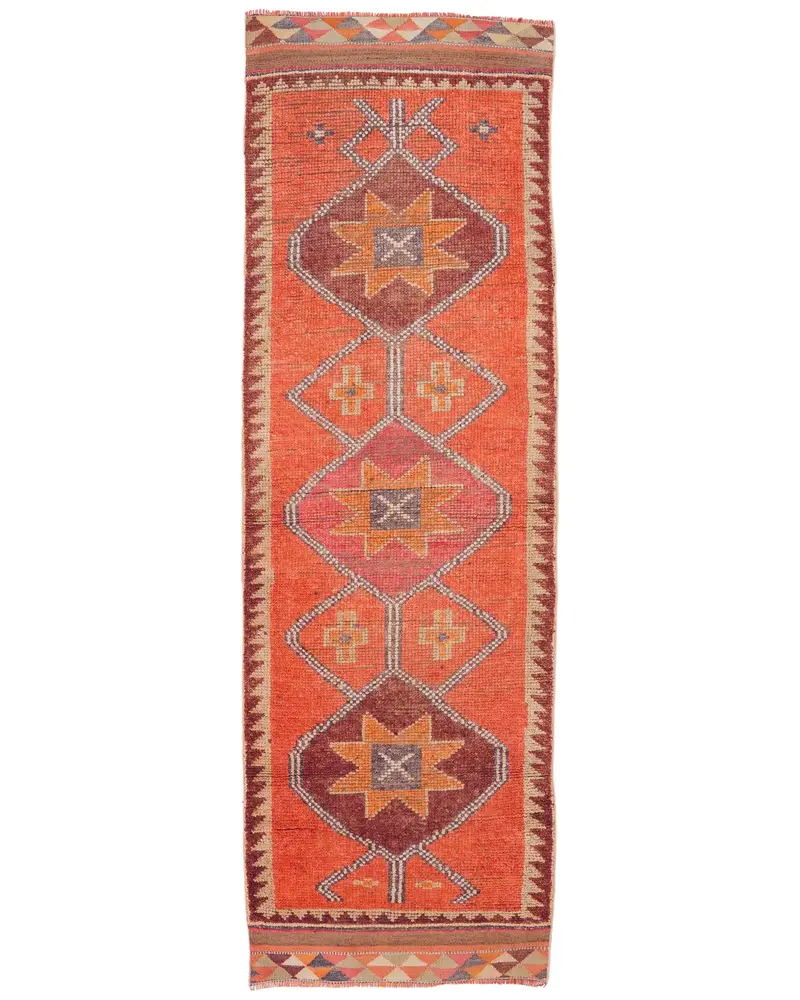 Canlı Turuncu Halı, Pembe Vurgulu 2,9x9,3 ft Patchwork