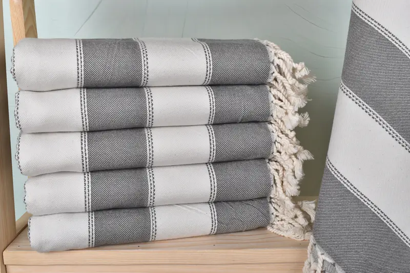 Dark Gray-Light Gray Striped Towel, Organic Cotton/Linen, 36x65 Inches