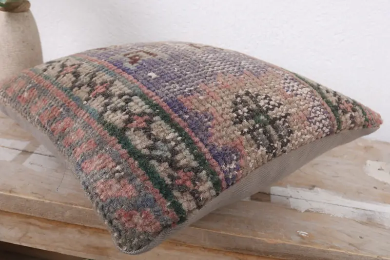 Pillow Sham, Boho Pillow, 12x12 Blue Cushion Cover, Antique Pillows, Vintage Cushion Case, Authentic Pillow Sham, Kilim Cushion Sham - 6
